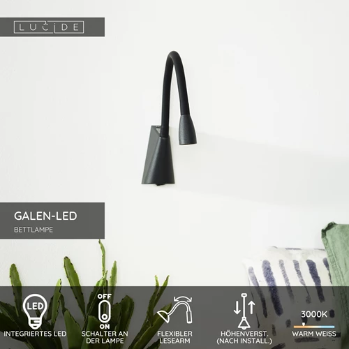 Lucide GALEN-LED - Bettlampe / Wandleuchte - LED - 1x3W 3000K - Schwarz - USP
